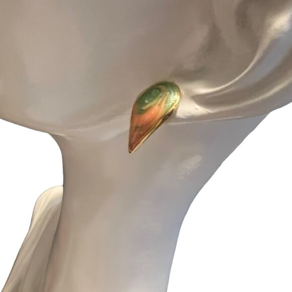 Vintage Gold-Tone Peach & Green Swirl Post Earrings, Teardrop Design - Picture 14 of 15